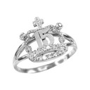 White Gold Quinceanera 15 Años CZ Crown Ring