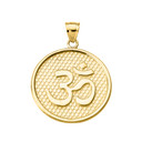 Yellow Gold Om/Ohm Round Pendant Necklace