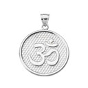 White Gold Om/Ohm Round Pendant Necklace