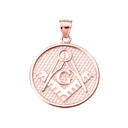 Rose Gold Freemason Square & Compass Round Medallion Pendant