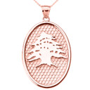 Rose Gold Lebanese Cedar Tree Oval Pendant Necklace