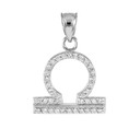 14K White Gold Libra Zodiac Sign Diamond Pendant Necklace