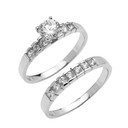 White Gold Channel Set Round CZ Engagement Wedding Ring Set