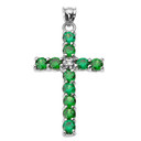10k White Gold Diamond and Green CZ Cross Pendant Necklace