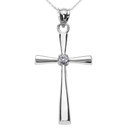 Sterling Silver Solitaire Diamond Cross Pendant Necklace