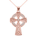 Rose Gold Cubic Zirconia Trinity Knot Celtic Cross Pendant Necklace