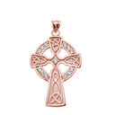 Rose Gold Cubic Zirconia Trinity Knot Celtic Cross Pendant Necklace