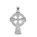 Sterling Silver Cubic Zirconia Trinity Knot Celtic Cross Pendant Necklace