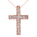 Rose Gold Milgrain Edged Cubic Zirconia Cross Pendant Necklace (Small)