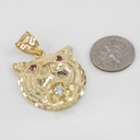 Yellow Gold Tiger Head Red CZ Pendant