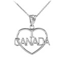 Silver Open Heart Shaped I Love CANADA Pendant Necklace