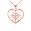Gold Canadian Maple Leaf Heart Love Pendant Necklace(Available In Yellow/Rose/White Gold)