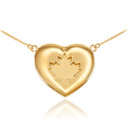 Solid 14k Yellow Gold Maple Leaf Heart Necklace