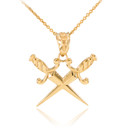 Yellow Gold Crossed Daggers Pendant Necklace