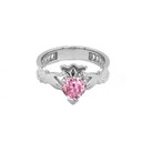 White Gold Lab Created CZ Celtic Design Claddagh Proposal Ring