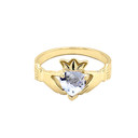 Yellow Gold Birthstone CZ Claddagh Proposal Ring