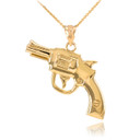 Solid Gold Revolver Gun Pendant Necklace