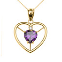 Yellow Gold Heart Cubic Zirconia Alexandrite Birthstone Pendant Necklace