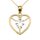Yellow Gold Heart Cubic Zirconia Clear Birthstone Pendant Necklace