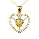 Yellow Gold Heart Cubic Zirconia Citrine Birthstone Pendant Necklace