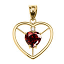 Elegant Yellow Gold CZ and January Birthstone CZ Solitaire Heart Pendant Necklace