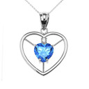 Elegant White Gold CZ and December Birthstone CZ Solitaire Heart Pendant Necklace