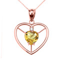 Elegant Rose Gold CZ and November Birthstone CZ Solitaire Heart Pendant Necklace