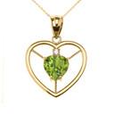 Elegant Yellow Gold CZ and August Birthstone CZ Solitaire Heart Pendant Necklace