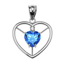 Elegant Sterling Silver CZ and December Birthstone Light Blue Heart Solitaire Pendant Necklace