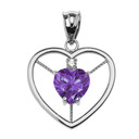 Elegant White Gold CZ and June Birthstone Light Purple CZ Heart Solitaire Pendant Necklace