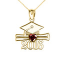 Yellow Gold Heart January Birthstone Garnet Cz Class of 2016 Graduation Pendant Necklace