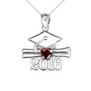 White Gold Heart January Birthstone Garnet Cz Class of 2016 Graduation Pendant Necklace