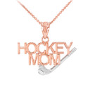 Solid Gold HOCKEY MOM Sports Pendant Necklace (Available in Two Tone Yellow, Rose and White)