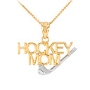 Gold HOCKEY MOM Sports Pendant Necklace (Available in Two Tone Yellow, Rose and White)