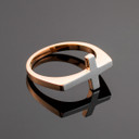 Solid Two-Tone Gold Polished Band Flat Top Sideways Cross Ring