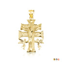 Gold Double Cross Necklace - Caravaca Crucifix Jesus Pendant