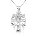 Silver Double Cross Necklace - Caravaca Crucifix Jesus Pendant