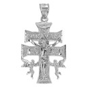 Silver Caravaca Double Cross with Angels Crucifix Pendant