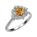 White Gold Genuine Citrine And Diamond Dainty Engagement Proposal Ring