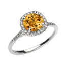 White Gold Halo Diamond and Genuine Citrine Dainty Engagement Proposal Ring