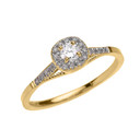 Yellow Gold Cushion Shape Halo Diamond Engagement Milgrain Design Ring