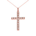 Elegant Rose Gold Diamond Cross Pendant Necklace