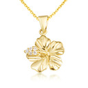 Gold Hibiscus Flower Necklace with Diamonds (Available in Yellow Gold, Rose Gold, White Gold)