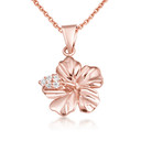 Gold Hibiscus Flower Necklace with Diamonds (Available in Yellow Gold, Rose Gold, White Gold)