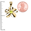 Yellow Gold Hawaiian Plumeria Genuine Peridot Pendant Necklace