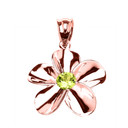 Rose Gold Hawaiian Plumeria Genuine Peridot Pendant Necklace