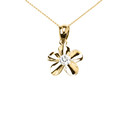 Yellow Gold Hawaiian Plumeria Cubic Zirconia Elegant Pendant Necklace