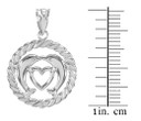 Silver Heart Kissing Dolphins in Circle Rope Pendant Necklace