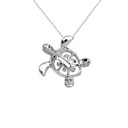 White Gold Hawaiian Honu Sea Turtle Hidden Bail Pendant Necklace