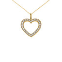 14k Yellow Gold Open Heart  Diamond Dainty Pendant Necklace